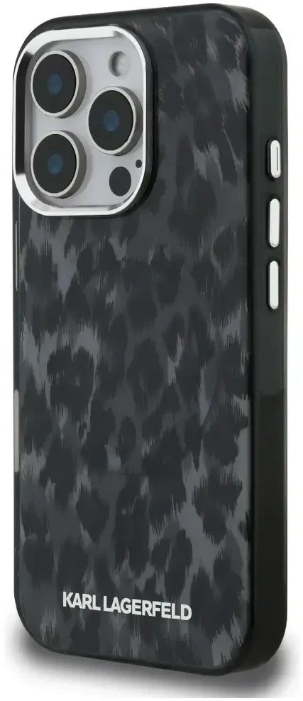 Karl Lagerfeld IML Leopard Modelio MagSafe dėklas iPhone 16 Pro - Juodas