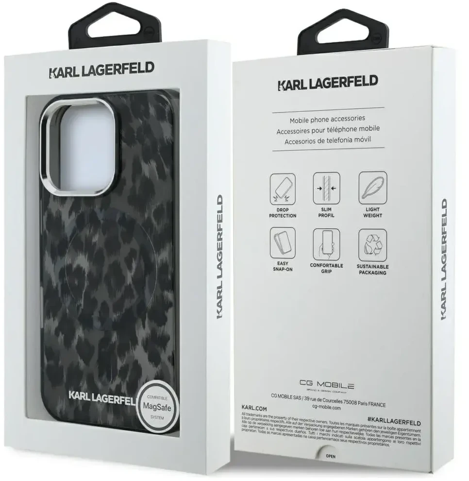 Karl Lagerfeld IML Leopard Modelio MagSafe dėklas iPhone 16 Pro - Juodas