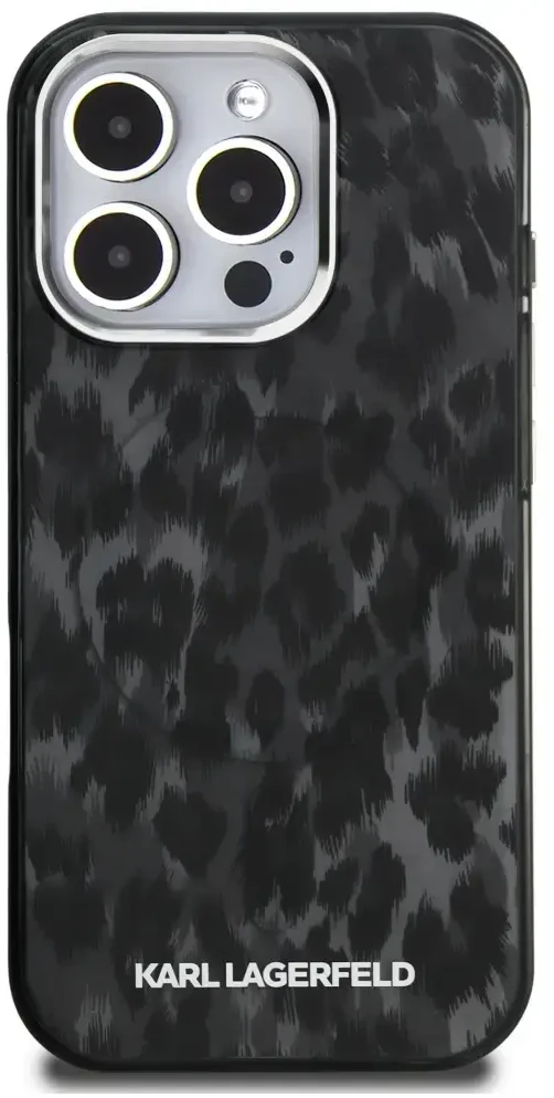 Karl Lagerfeld IML Leopard Modelio MagSafe dėklas iPhone 16 Pro - Juodas