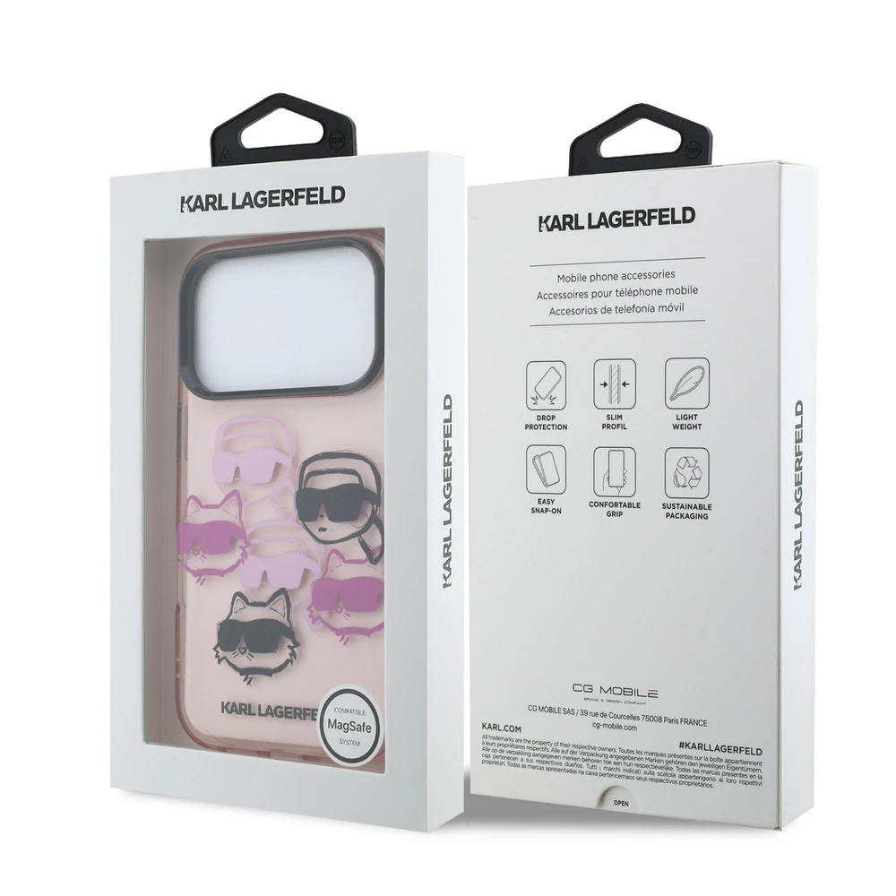 Karl Lagerfeld IML Multi K&CH Heads dėklas skirtas Apple iPhone 17 Pro Rožinė