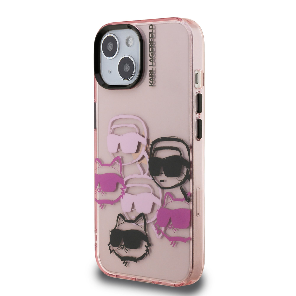 Karl Lagerfeld IML Multi K&CH Heads dėklas Apple iPhone 15 rožinės spalvos