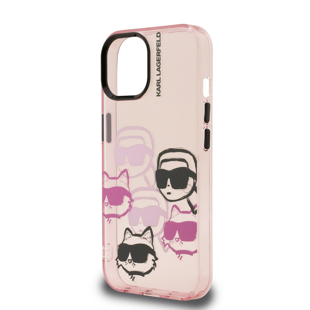 Karl Lagerfeld IML Multi K&CH Heads dėklas Apple iPhone 15 rožinės spalvos