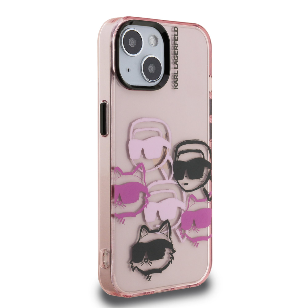 Karl Lagerfeld IML Multi K&CH Heads dėklas Apple iPhone 15 rožinės spalvos