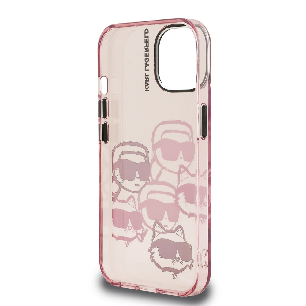 Karl Lagerfeld IML Multi K&CH Heads dėklas Apple iPhone 15 rožinės spalvos