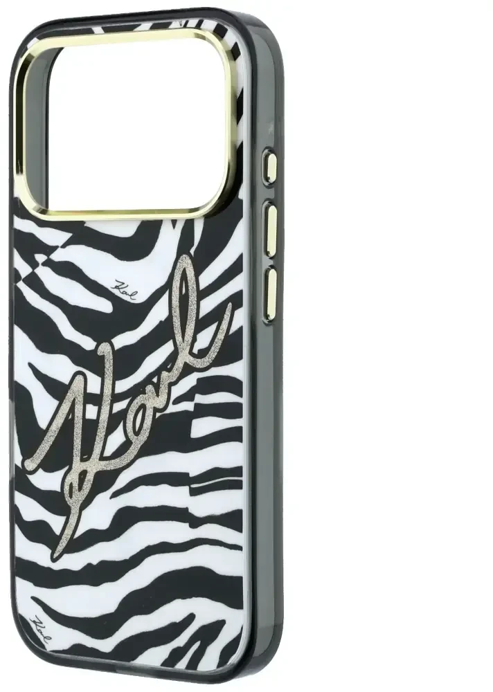 Dėklas Karl Lagerfeld IML Signature Zebra Glitter MagSafe Case for iPhone 17 Pro Max / 18 Pro Max - Gold