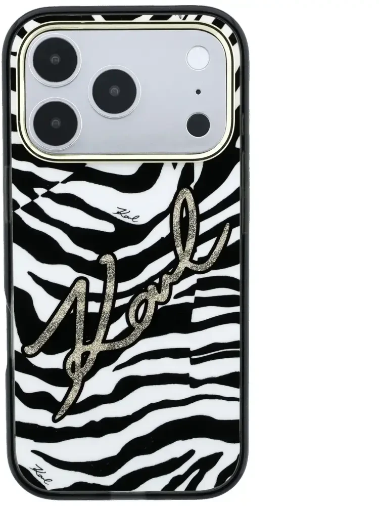 Dėklas Karl Lagerfeld IML Signature Zebra Glitter MagSafe Case for iPhone 17 Pro Max / 18 Pro Max - Gold