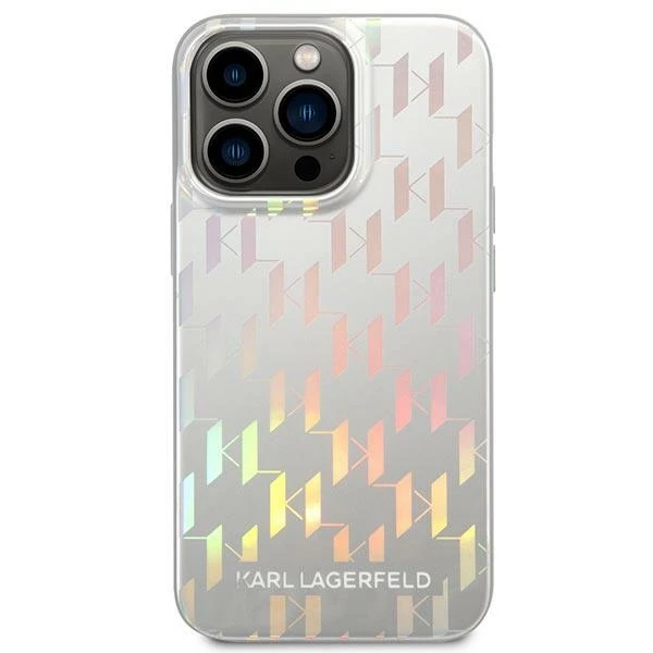 Karl Lagerfeld Monogram Iridescent - dėklas skirtas Apple iPhone 14 Pro sidabrinis
