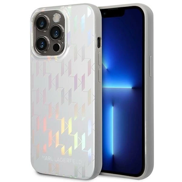 Karl Lagerfeld Monogram Iridescent - dėklas skirtas Apple iPhone 14 Pro sidabrinis