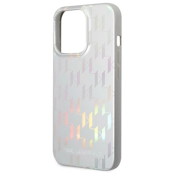 Karl Lagerfeld Monogram Iridescent - dėklas skirtas Apple iPhone 14 Pro sidabrinis