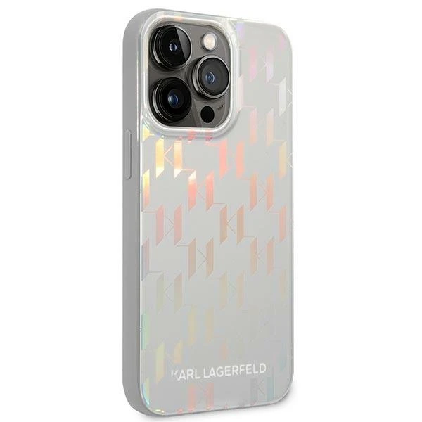 Karl Lagerfeld Monogram Iridescent - dėklas skirtas Apple iPhone 14 Pro sidabrinis