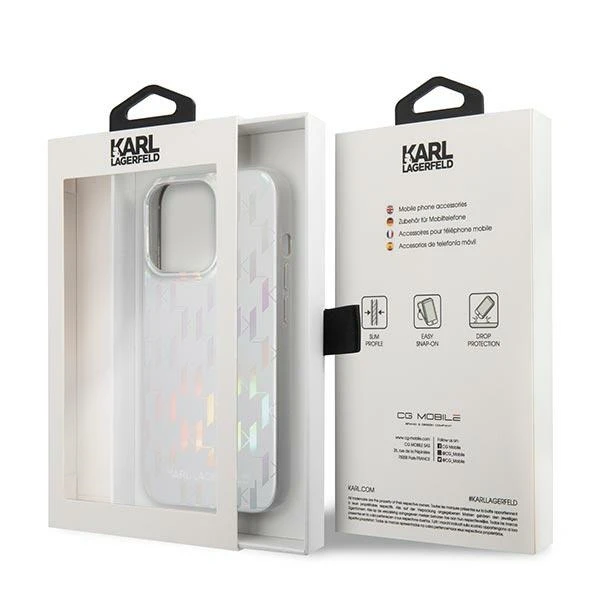 Karl Lagerfeld Monogram Iridescent - dėklas skirtas Apple iPhone 14 Pro sidabrinis