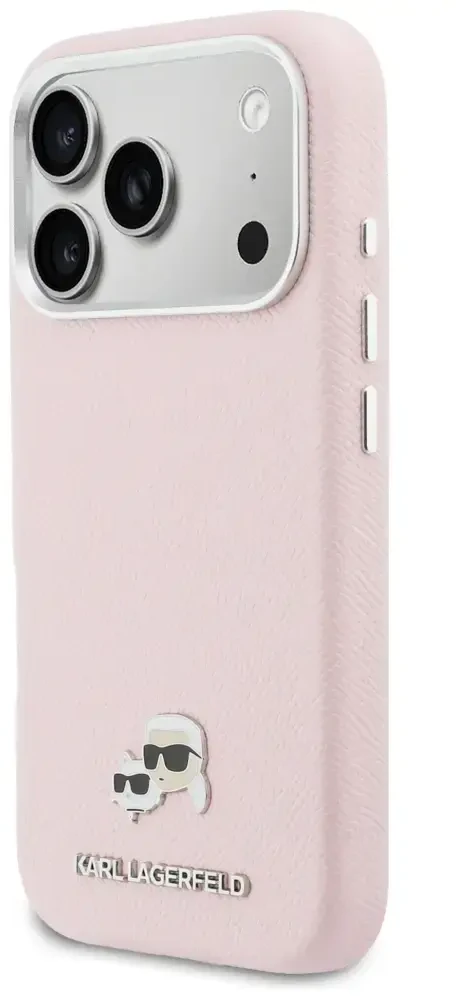 Dėklas Karl Lagerfeld Karl & Choupette Head Pins Saffiano MagSafe Case for iPhone 17 Pro Max - Rožinė