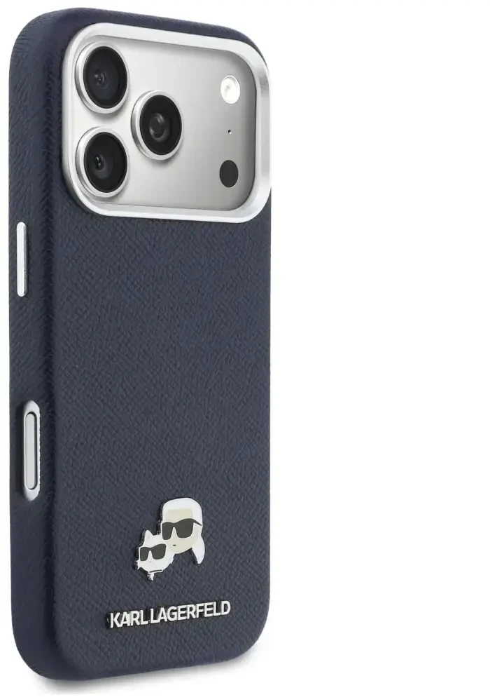 Karl Lagerfeld dėklas, skirtas IPHONE 17 Pro Max, suderinamas su MagSafe KLHMP17X6PFKCLB (PU FW W/ K&C Head Pin) mėlynas