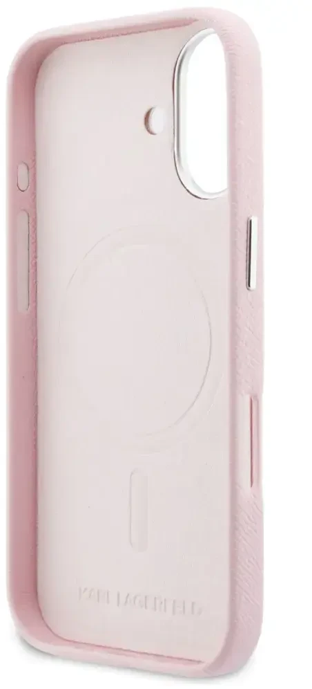 Karl Lagerfeld Karl & Choupette Head Pins Saffiano MagSafe dėklas iPhone 17 - Rožinė