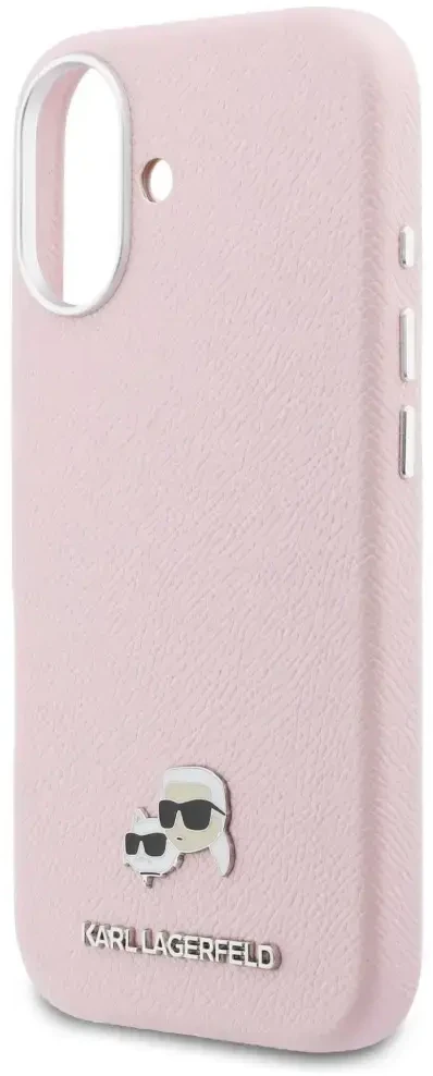 Karl Lagerfeld Karl & Choupette Head Pins Saffiano MagSafe dėklas iPhone 17 - Rožinė