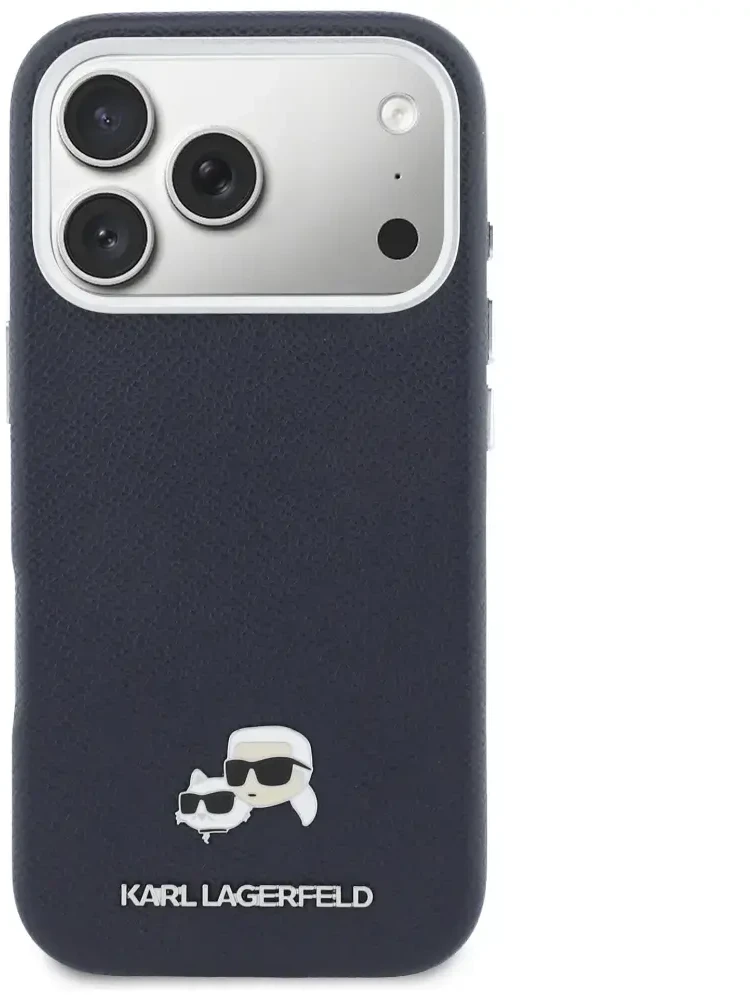 Karl Lagerfeld dėklas, skirtas IPHONE 17 Pro Max, suderinamas su MagSafe KLHMP17X6PFKCLB (PU FW W/ K&C Head Pin) mėlynas