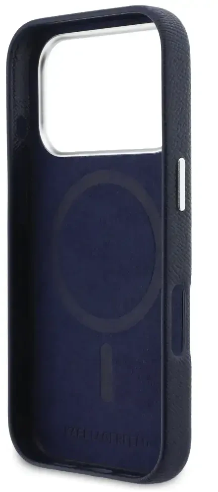 Karl Lagerfeld dėklas, skirtas IPHONE 17 Pro, suderinamas su MagSafe KLHMP17L6PFKCLB (PU FW W/ K&C Head Pin) mėlynas