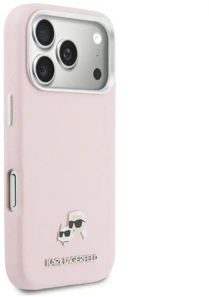 Dėklas Karl Lagerfeld Karl & Choupette Head Pins Saffiano MagSafe Case for iPhone 17 Pro Max - Rožinė