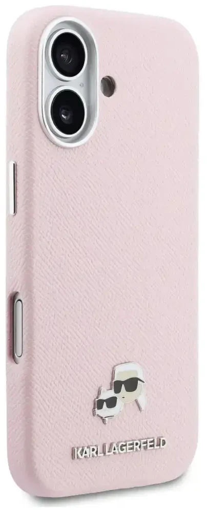 Karl Lagerfeld Karl & Choupette Head Pins Saffiano MagSafe dėklas iPhone 17 - Rožinė