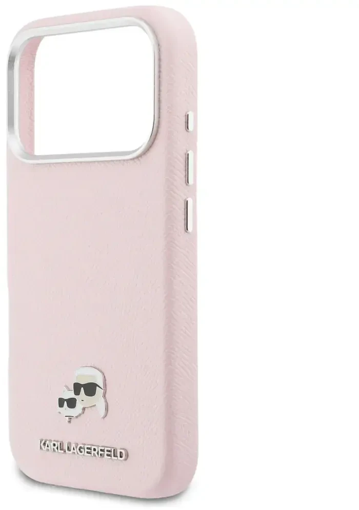 Dėklas Karl Lagerfeld Karl & Choupette Head Pins Saffiano MagSafe Case for iPhone 17 Pro Max - Rožinė