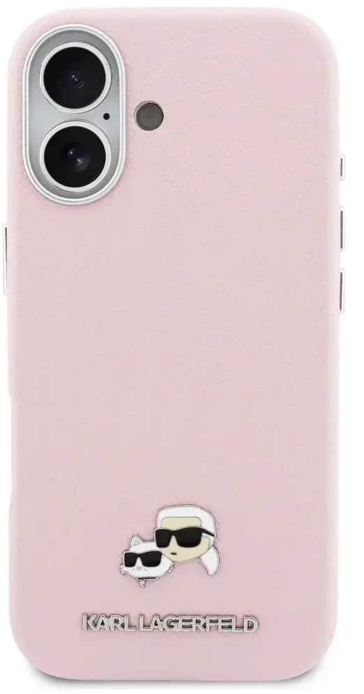 Karl Lagerfeld Karl & Choupette Head Pins Saffiano MagSafe dėklas iPhone 17 - Rožinė