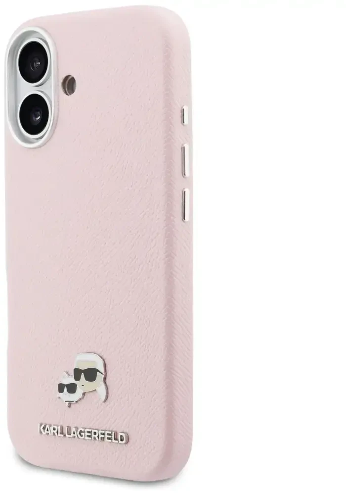 Karl Lagerfeld Karl & Choupette Head Pins Saffiano MagSafe dėklas iPhone 17 - Rožinė