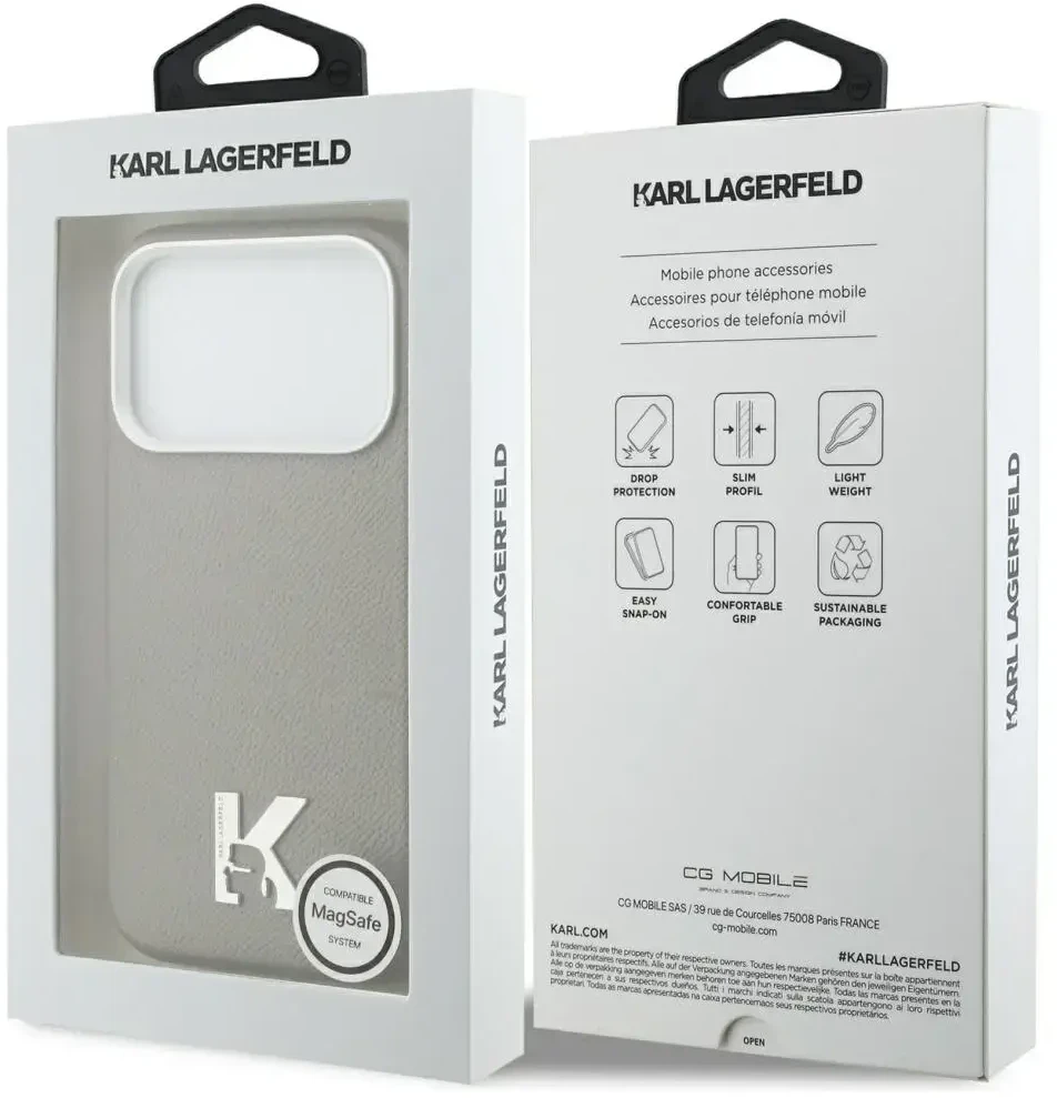 Dėklas Karl Lagerfeld case for IPHONE 17 Pro Max compatible with MagSafe KLHMP17X5PGFKHGG (PU FW W/ KHead Logo) pilka
