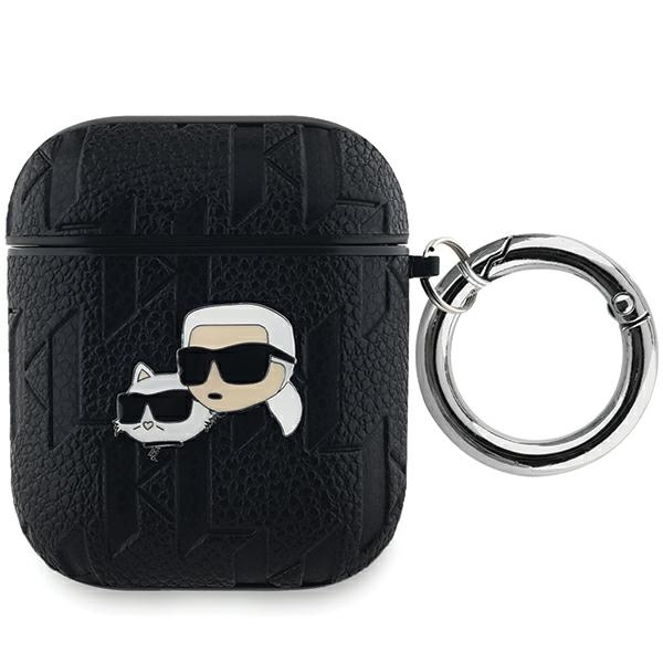 Apple AirPods Karl Lagerfeld Cover Monogram Karl & Choupette Head ausinių dėklas juodos spalvos