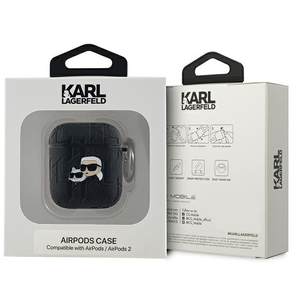 Apple AirPods Karl Lagerfeld Cover Monogram Karl & Choupette Head ausinių dėklas juodos spalvos