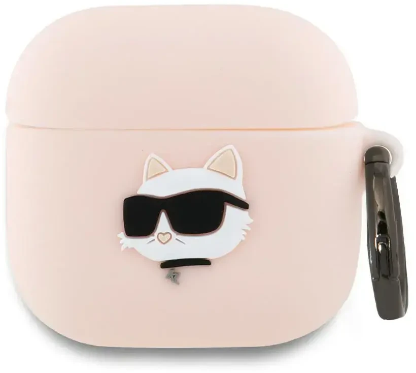 Dėklas Karl Lagerfeld KLA4RUNCHP AirPods 4 cover rožinės spalvos silikoninis Choupette Head 3D