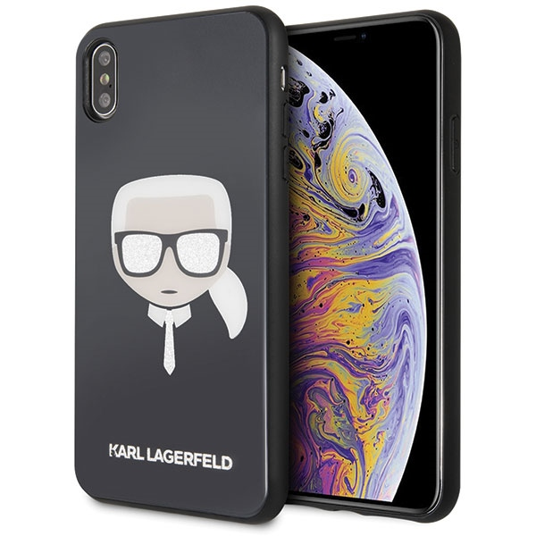 Dėklas Karl Lagerfeld KLHCI65DLHBK iPhone XsMax juoda/juodas Iconic Glitter Karl`s Head