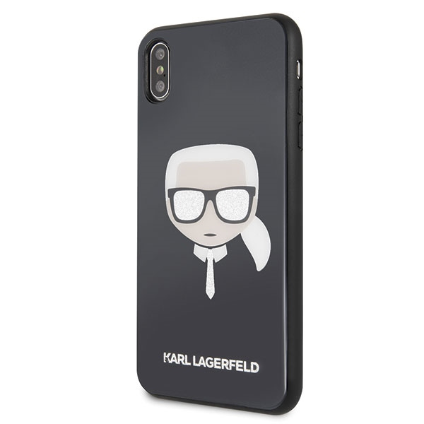 Dėklas Karl Lagerfeld KLHCI65DLHBK iPhone XsMax juoda/juodas Iconic Glitter Karl`s Head