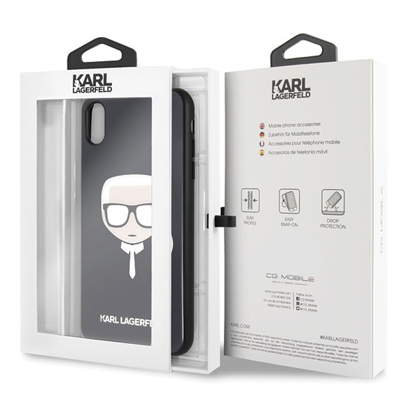 Dėklas Karl Lagerfeld KLHCI65DLHBK iPhone XsMax juoda/juodas Iconic Glitter Karl`s Head
