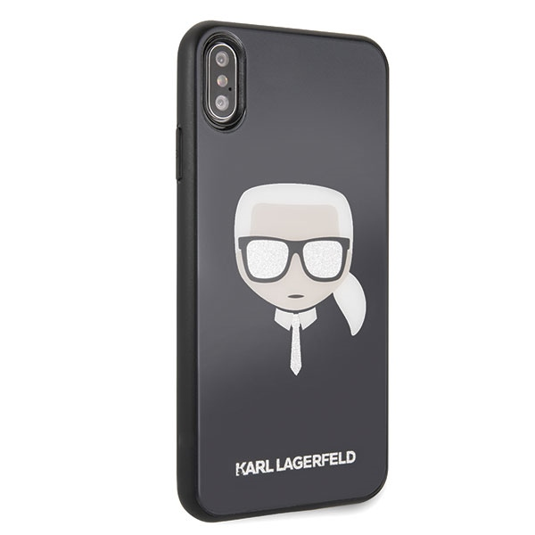 Dėklas Karl Lagerfeld KLHCI65DLHBK iPhone XsMax juoda/juodas Iconic Glitter Karl`s Head