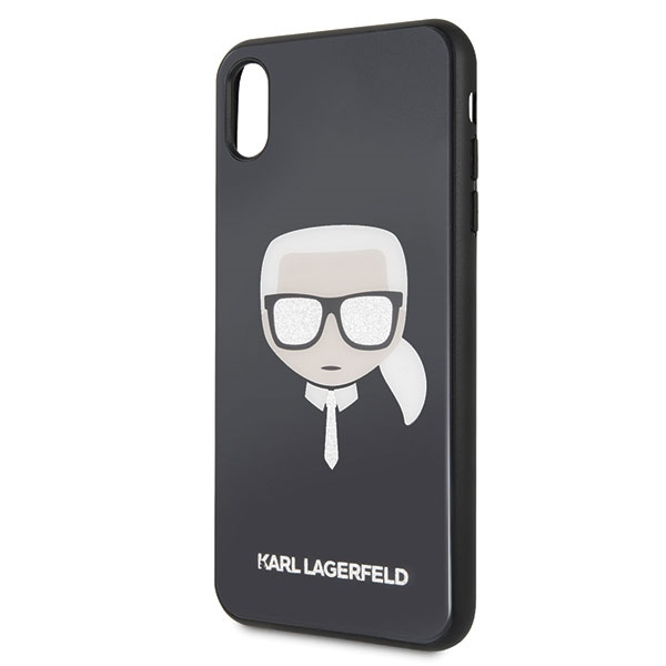 Dėklas Karl Lagerfeld KLHCI65DLHBK iPhone XsMax juoda/juodas Iconic Glitter Karl`s Head