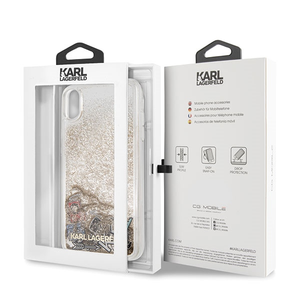 Dėklas Karl Lagerfeld KLHCI65KSICGO iPhone XsMax auksinė/auksinis hard case Iconic Liquid Glitter