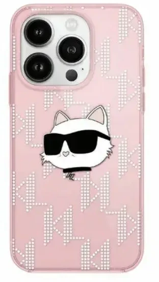 Apple iPhone 13 Karl Lagerfeld dėklas IML Choupette Head & Monogram (KLHCP13MHKLPCHP) rožinės spalvos