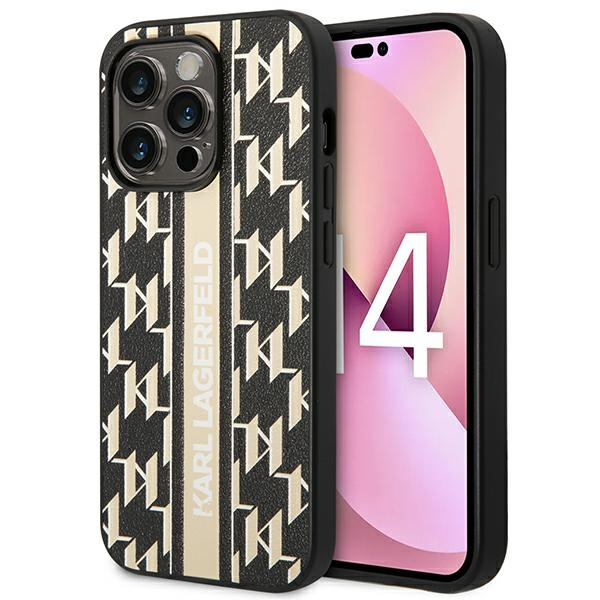 Dėklas Karl Lagerfeld KLHCP14LPGKLSKW iPhone 14 Pro 6.1" kieto dėklo ruda / ruda monograminė juostelė
