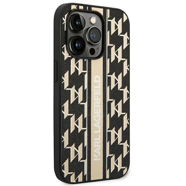 Dėklas Karl Lagerfeld KLHCP14LPGKLSKW iPhone 14 Pro 6.1" kieto dėklo ruda / ruda monograminė juostelė