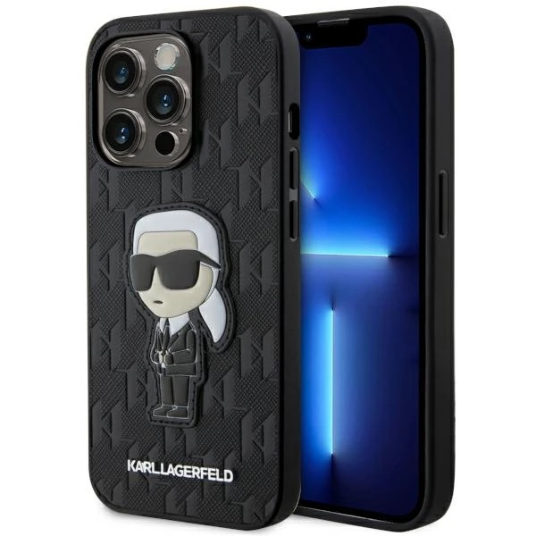 Dėklas Karl Lagerfeld KLHCP14LSAKHPKK iPhone 14 Pro 6.1" juodas/juodas Saffiano Monogram Ikonik