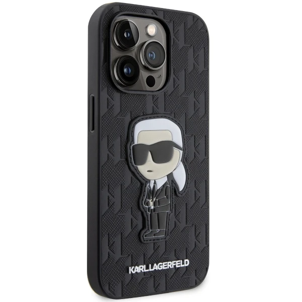 Dėklas Karl Lagerfeld KLHCP14LSAKHPKK iPhone 14 Pro 6.1" juodas/juodas Saffiano Monogram Ikonik
