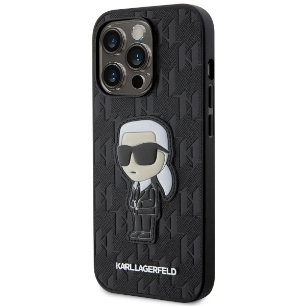 Dėklas Karl Lagerfeld KLHCP14LSAKHPKK iPhone 14 Pro 6.1" juodas/juodas Saffiano Monogram Ikonik