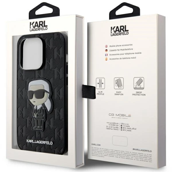 Dėklas Karl Lagerfeld KLHCP14LSAKHPKK iPhone 14 Pro 6.1" juodas/juodas Saffiano Monogram Ikonik