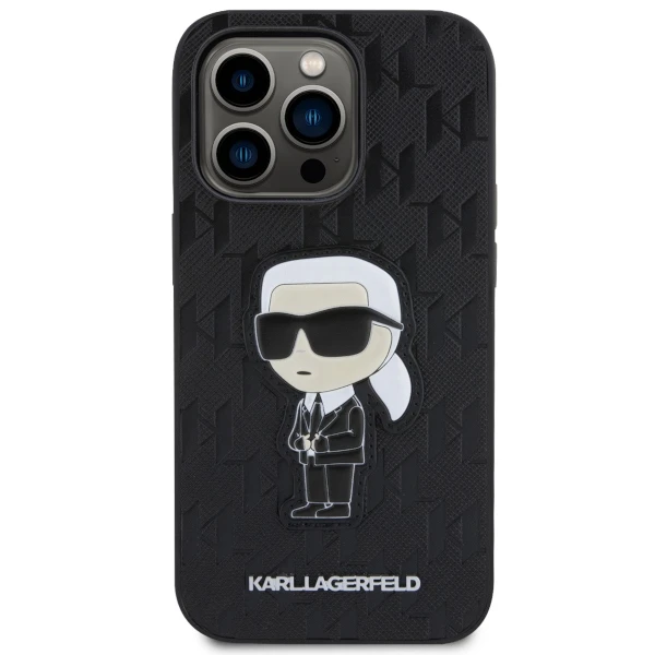 Dėklas Karl Lagerfeld KLHCP14LSAKHPKK iPhone 14 Pro 6.1" juodas/juodas Saffiano Monogram Ikonik