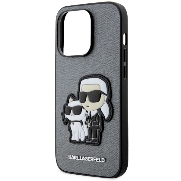 Karl Lagerfeld dėklas, skirtas iPhone 14 Pro 6,1 KLHCP14LSANKCPG sidabrinis kietas dėklas , skirtas Saffiano Karl - Choupette