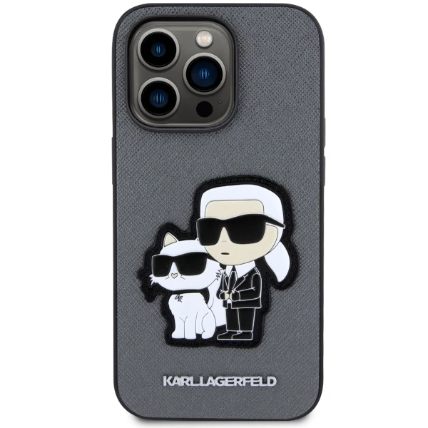 Karl Lagerfeld dėklas, skirtas iPhone 14 Pro 6,1 KLHCP14LSANKCPG sidabrinis kietas dėklas , skirtas Saffiano Karl - Choupette