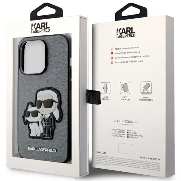 Karl Lagerfeld dėklas, skirtas iPhone 14 Pro 6,1 KLHCP14LSANKCPG sidabrinis kietas dėklas , skirtas Saffiano Karl - Choupette