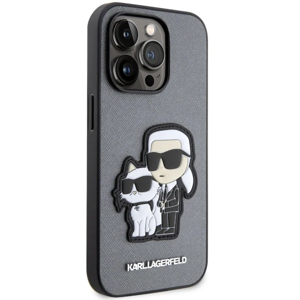 Karl Lagerfeld dėklas, skirtas iPhone 14 Pro 6,1 KLHCP14LSANKCPG sidabrinis kietas dėklas , skirtas Saffiano Karl - Choupette