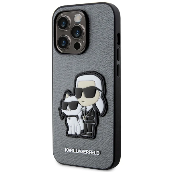 Karl Lagerfeld dėklas, skirtas iPhone 14 Pro 6,1 KLHCP14LSANKCPG sidabrinis kietas dėklas , skirtas Saffiano Karl - Choupette