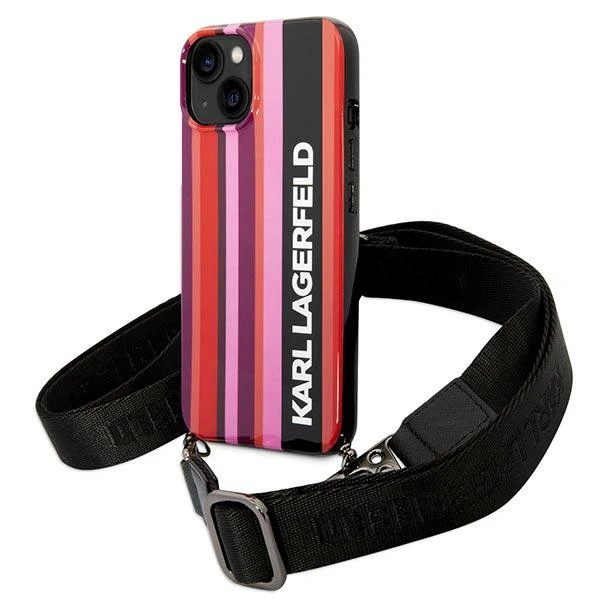 Dėklas Karl Lagerfeld Color Stripes Strap Case for iPhone 14 Plus / 15 Plus 6.7" - Rožinė